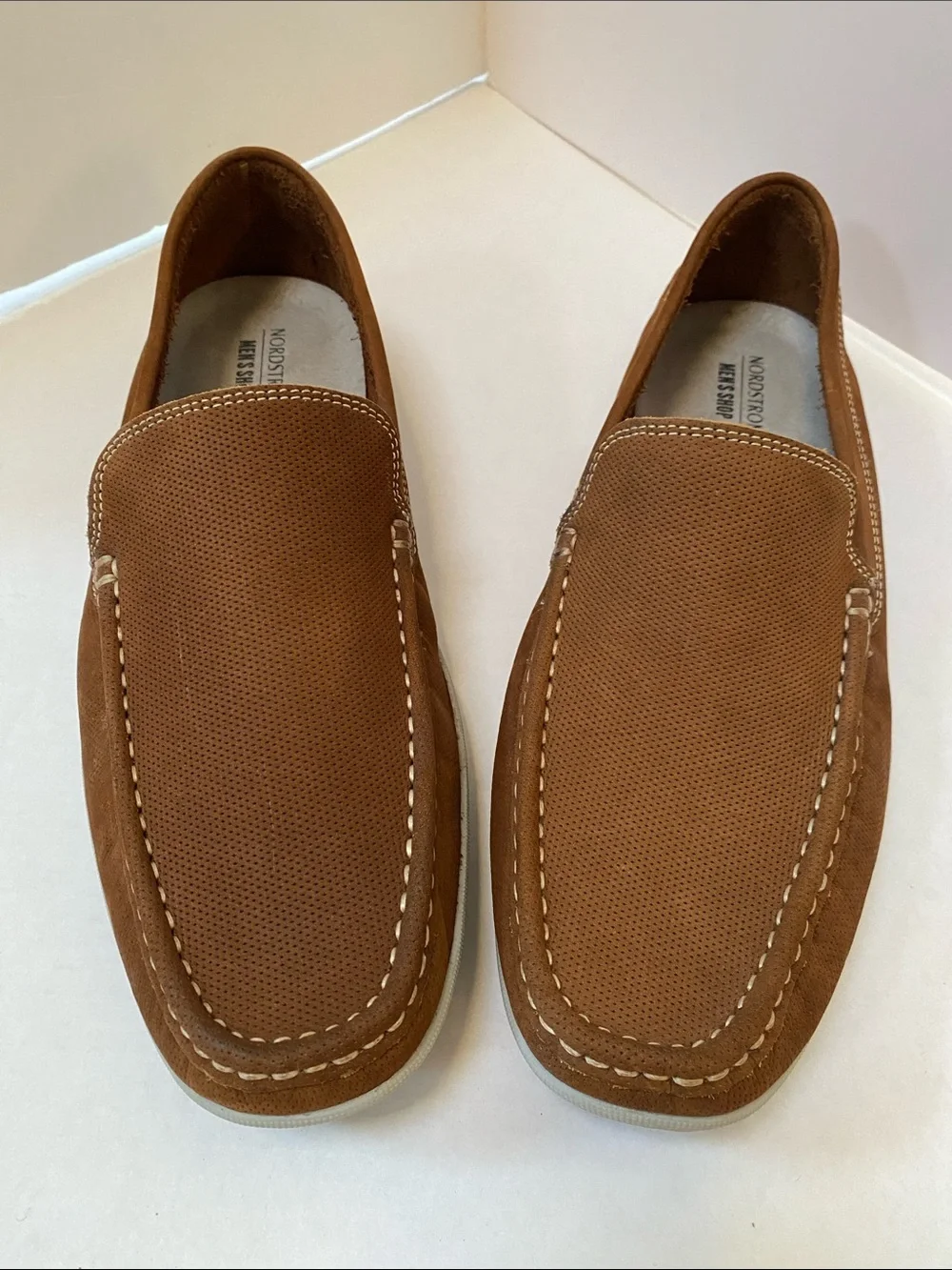 NWOT Nordstrom Men’s Tan Leather Slip-On Driving Round Toe Casual Moc Loafers 11